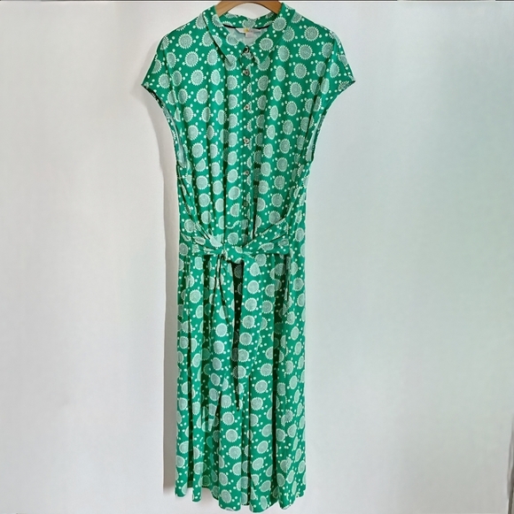 🇬🇧 Boden Green Sleeveless Cotton Front-Tie Floral Print Midi Dress - Picture 6 of 16